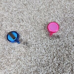 Badge Reel Retractable Pink Blue ID Card Holder Nurse Student Clip On Set of 2